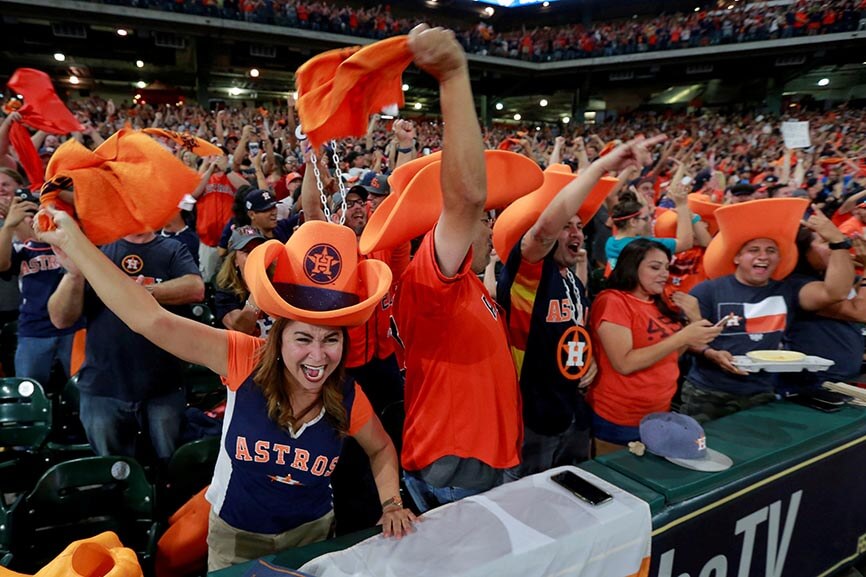 Houston Astros fans at Minute Maid Park in Houston cheer their team during ...