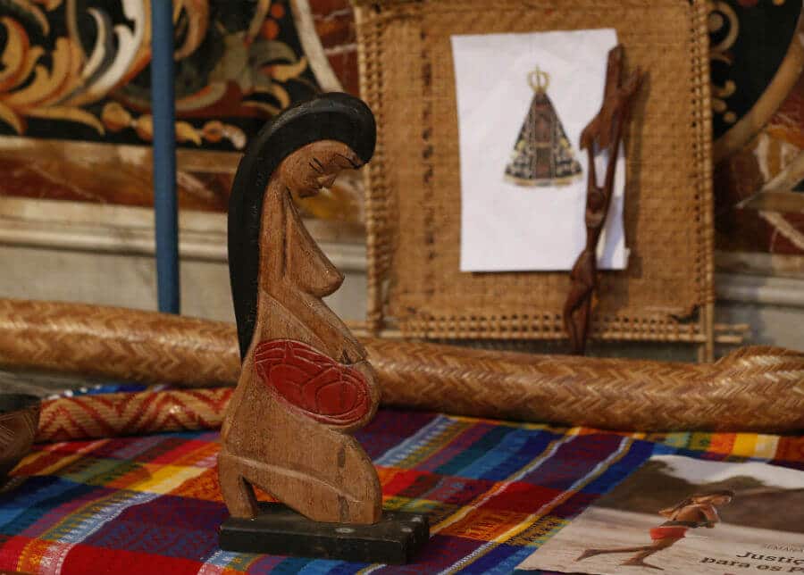 A wooden statue of a pregnant woman is pictured in the Church of St. Mary in Traspontina.