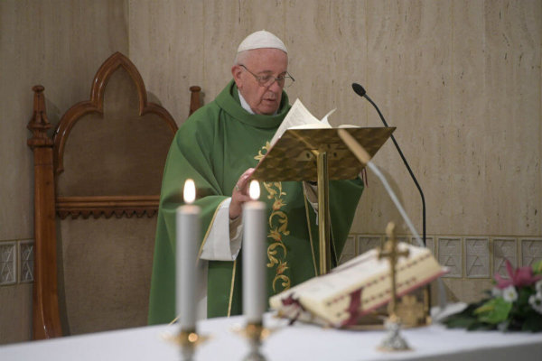 Pope Francis celebrates Mass Oct. 25, 2019, in the chapel of his residence, the Domus Sanctae Marthae.