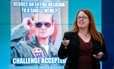 Heidi Campbell, a communications professor at Texas A&M University in College Station, speaks Oct. 18, 2019, during a conference titled "Religion Beyond Memes" at the University of Notre Dame's Ansari Institute for Global Engagement in Washington.