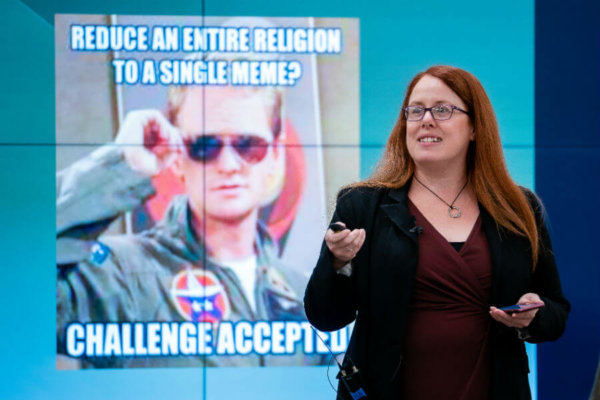 Heidi Campbell, a communications professor at Texas A&M University in College Station, speaks Oct. 18, 2019, during a conference titled "Religion Beyond Memes" at the University of Notre Dame's Ansari Institute for Global Engagement in Washington.