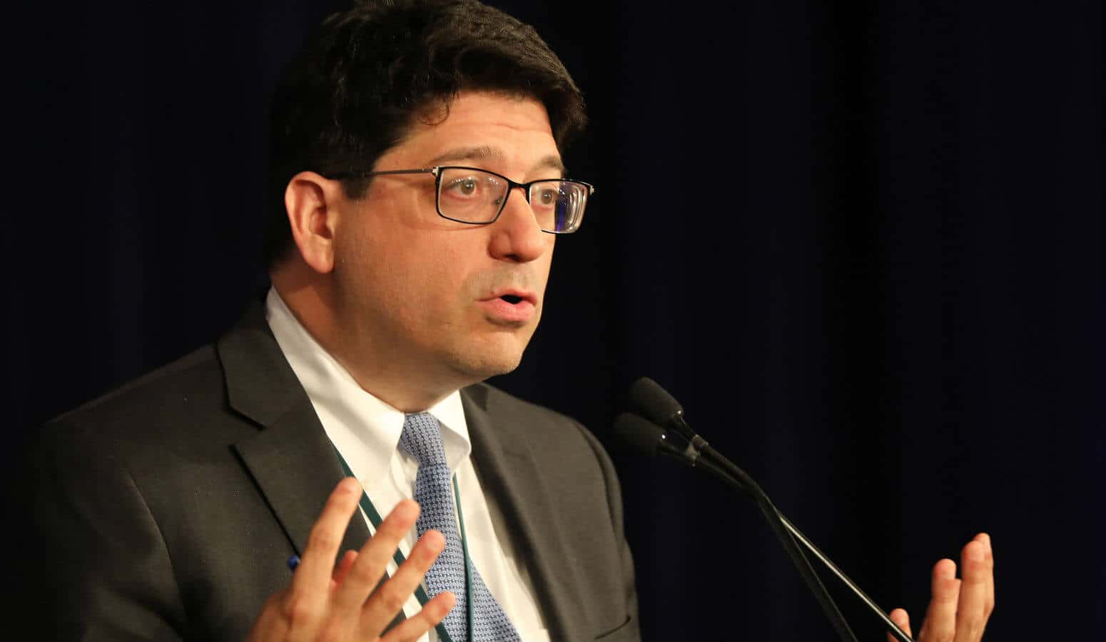 Anthony Picarello Jr., associate general secretary for policy and advocacy of the U.S. Conference of Catholic Bishops responds to questions during the spring general assembly of the USCCB in Baltimore June 12, 2019.