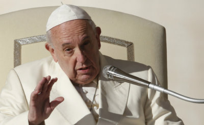 Pope Francis speaks during his general audience in St. Peter's Square at the Vatican Dec. 4, 2019.