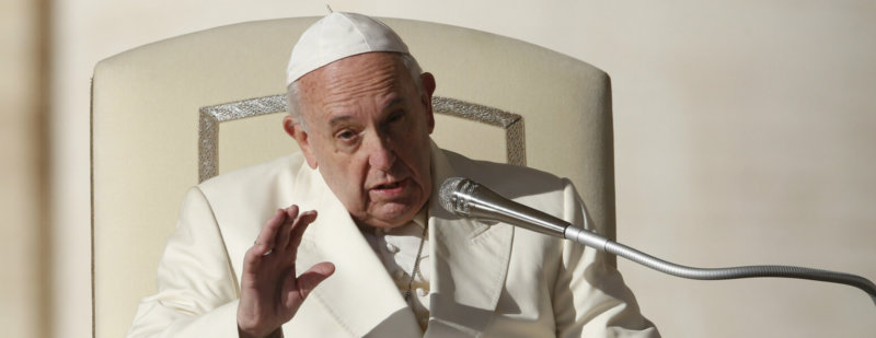 Pope Francis speaks during his general audience in St. Peter's Square at the Vatican Dec. 4, 2019.