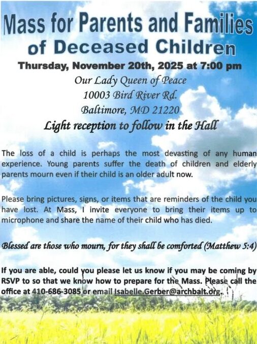 Mass for Parents of Deceased Children flyer