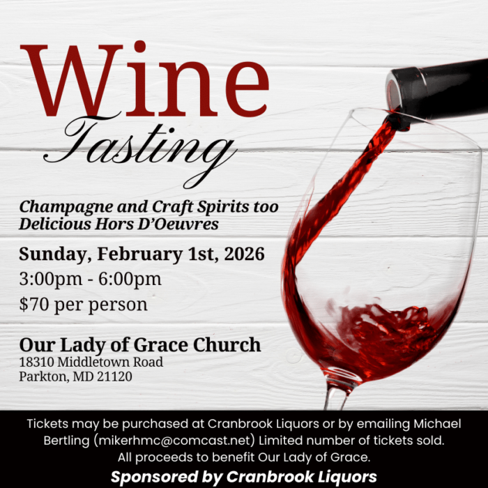 our lady of grace wine tasting flyer