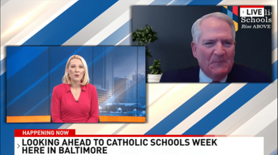 Greg Farno discussing Catholic Schools Week