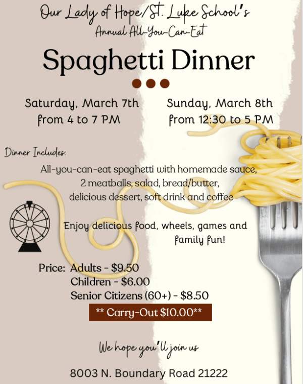 Our Lady of Hope/St. Luke School Spaghetti Dinner