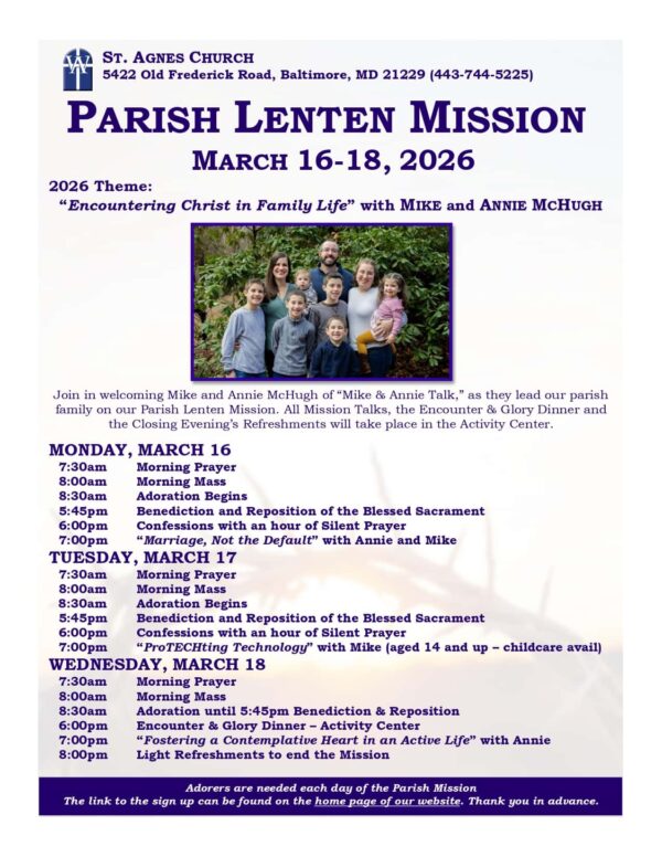 St. Agnes Parish Mission event flyer
