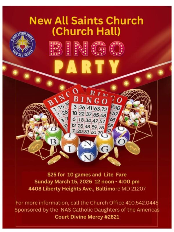 bingo party new all saints flyer